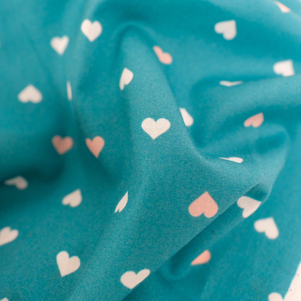 Popeline de Coton Imprimée MultiCoeur Bleu Canard - Maison Klem